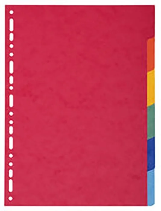 <p><b>Separadors de cartolina Exacompta A4 6 divisions</b><br><br>Joc de 6 separadors de cartolina reciclada de colors, essencials per a l'organit...