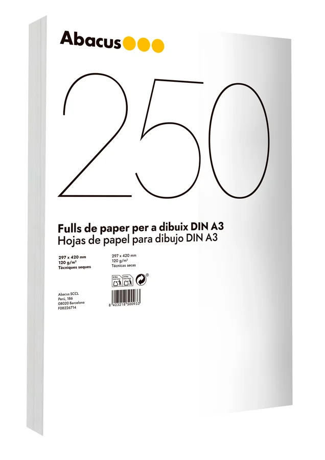Paper per a dibuix Abacus A3 120g 250 fulls Paper per a dibuix Abacus A3 120g 250 fulls