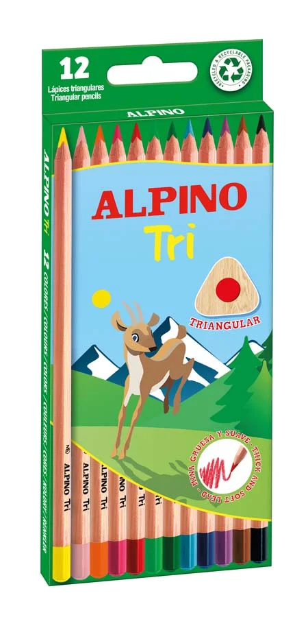 <b>Llapis de Colors Alpino Tri 12 colors</b><br><br>Llapis de colors <b>Alpino® Tri</b> amb <b>forma triangular</b> per a una subjecció ergonòmica...