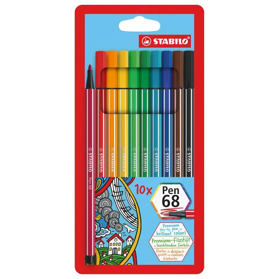 <p>Retoladors <strong>Stabilo</strong> Pen 68 amb punta de fibra d'1 mm i colors intensos gràcies als pigments seleccionats que els aporten brilla...