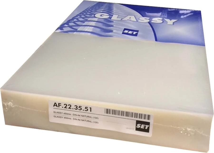 Tapes enquadernar PP transparent A4 450 micres 100u