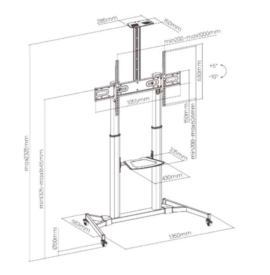 Soporte móvil para monitores Traulux 60"a 86" + soporte cámara Soporte móvil para monitores Traulux 60"a 86" + soporte cámara