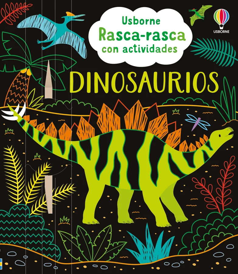<p>Libro de actividades con dinosaurios y muchos parches mágicos para rascar.<br><br>Incluye una herramienta de madera para revelar detalles ocult...