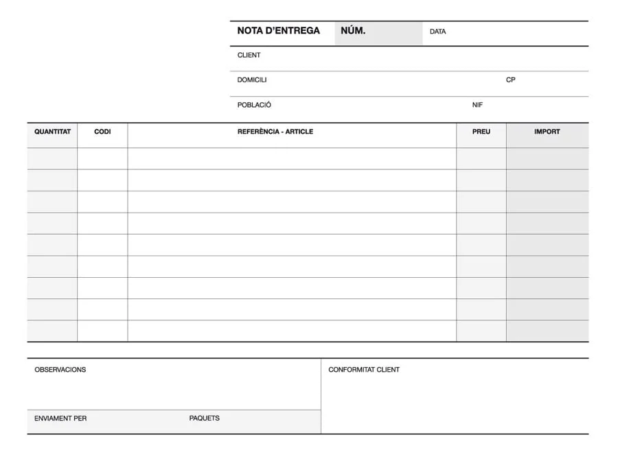 Talonari de notes de lliurament 1/4 apaïsat (210 x 145 mm) amb duplicat i text en català Apli. Número de fulls: 50+50 còpies. Gramatge: 60 g/m².<b...