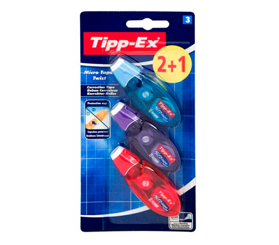 <b>Cinta Correctora Tipp-Ex Microtape 2+1 unitats</b><br><br>Cinta correctora <b>Tipp-Ex® Microtape Twist</b> de <b>Bic®</b>. Permet una reescript...