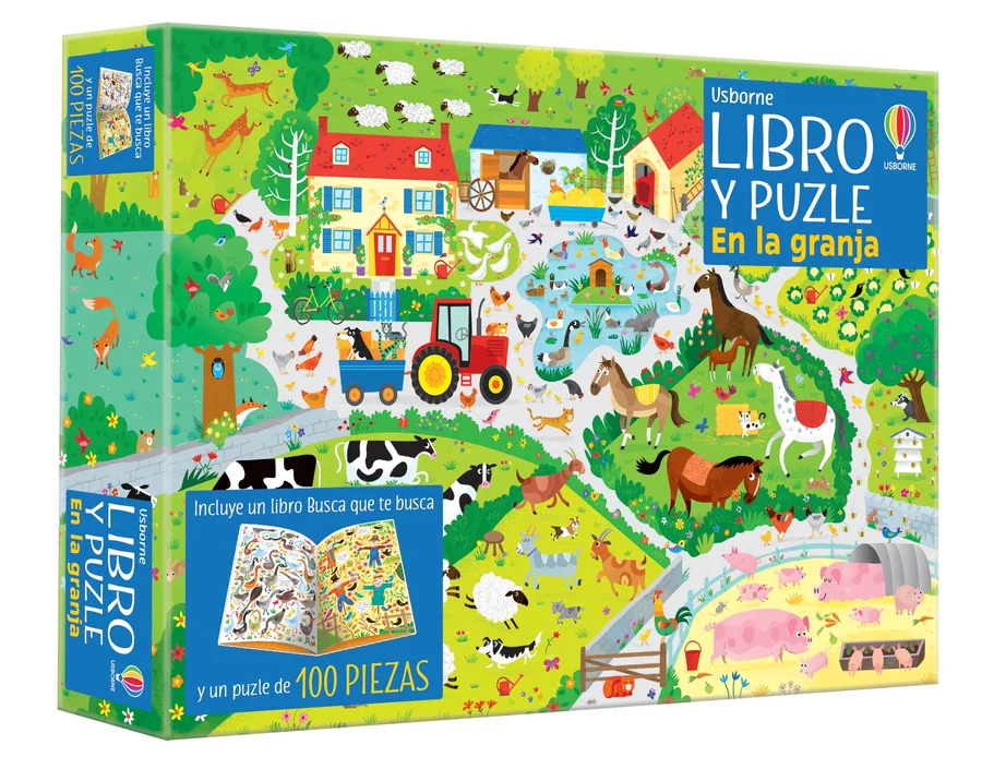 <p>En el interior de esta llamativa caja hay un libro de la colección Busca que te busca con bonitas escenas de una granja repleta de animales cos...