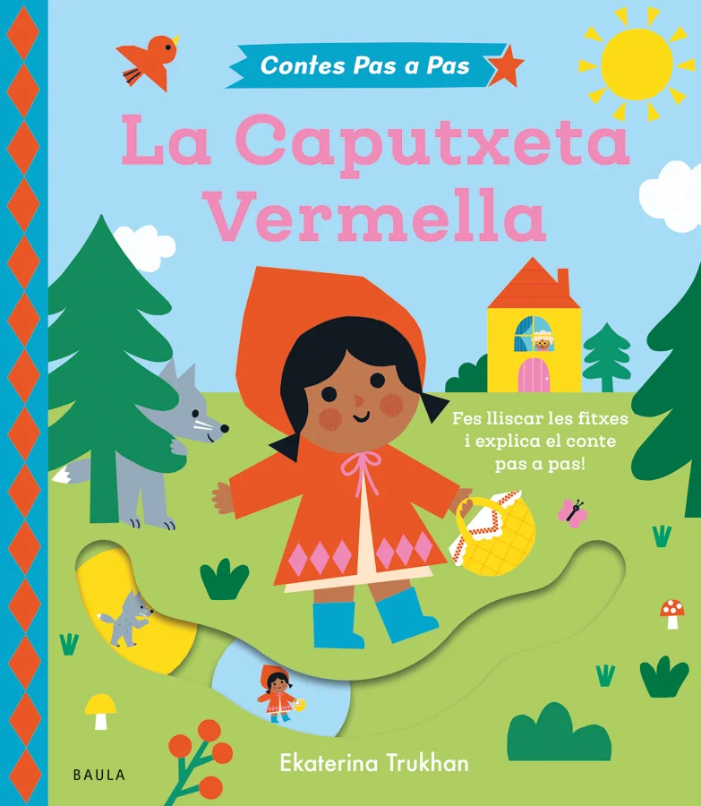 La Caputxeta Vermella va a casa de l'àvia. Però el llop hi vol arribar primer... Fes lliscar les fitxes i ajuda-la a fugir del perill.