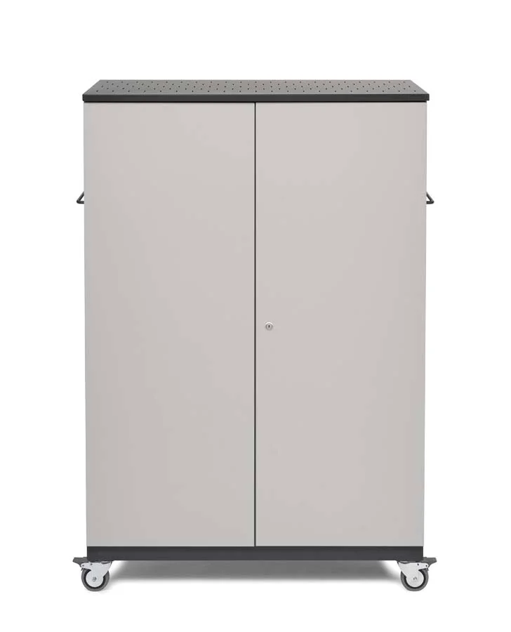 <p>Armari carregador per a portàtils en xapa d'acer reforçada econòmic i funcional.<ul><li>Portàtils en disposició horitzontal.<li>Doble porta amb...
