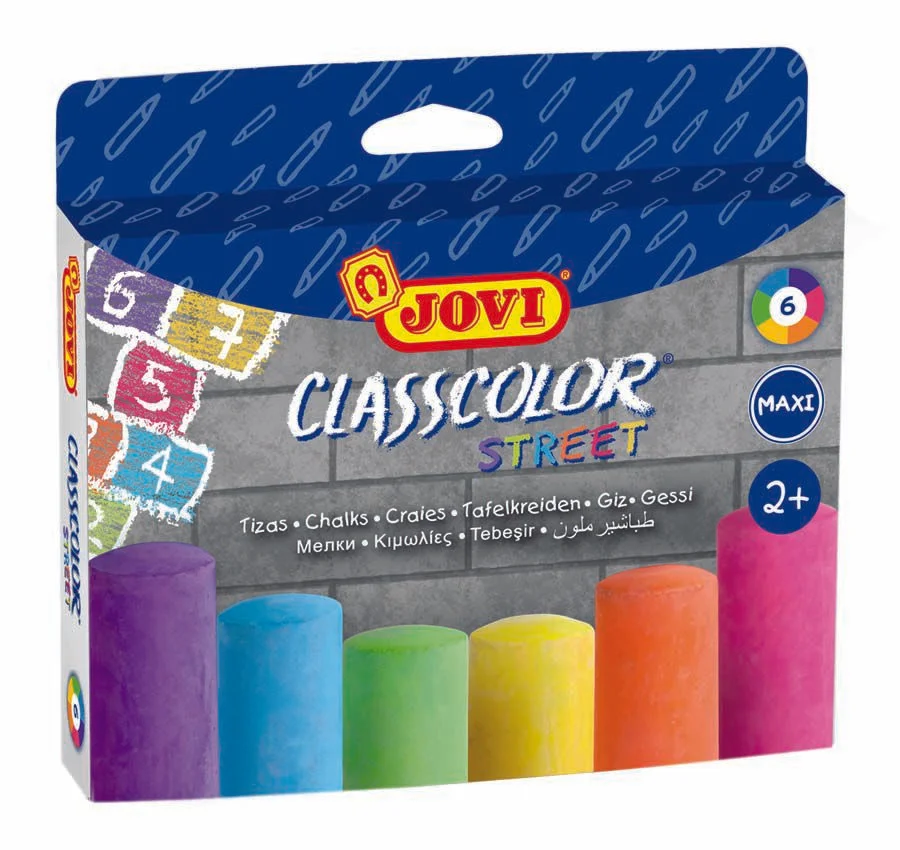 <p><b>Guixos de colors Jovi Street 6 unitats</b><br><br>Capsa de 6 barres de guix maxi Jovi Classcolor Street, amb colors vius i lluminosos, fabri...