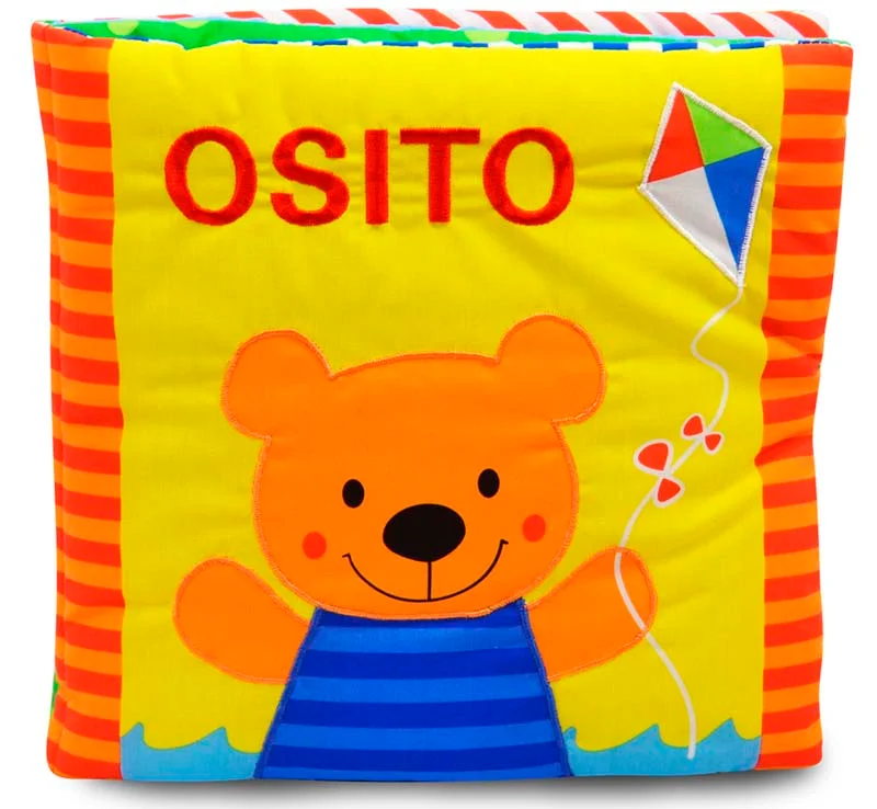 Libro de tela interactivo, de colores vivos y con elementos llamativos en cada página que despietan el interés del bebé.