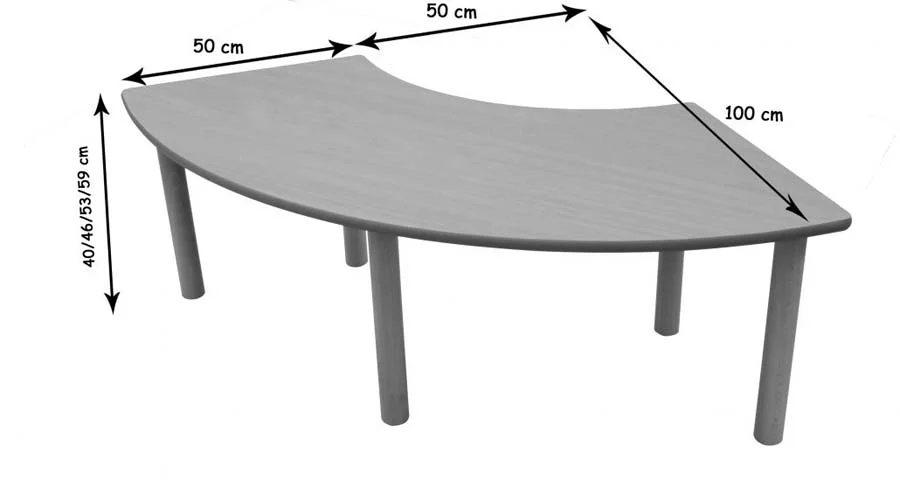 Taula de fusta semicircular 140x64cm T3-59cm taronja Taula de fusta semicircular 140x64cm T3-59cm taronja