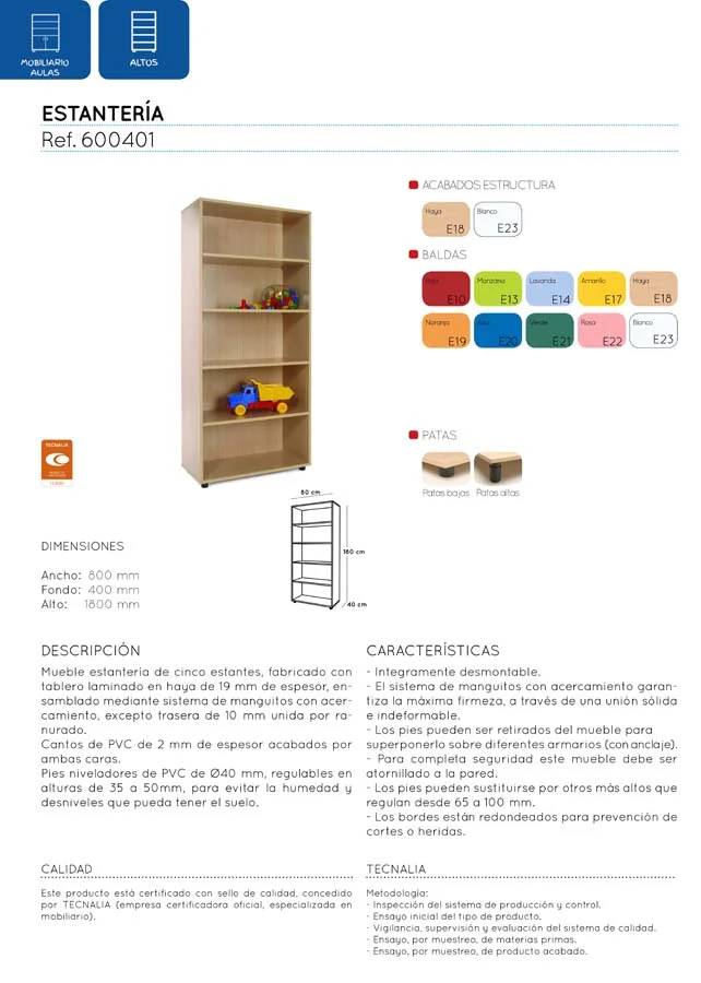 Moble alt Prestatgeria 80x180x40cm estructura faig baldes faig