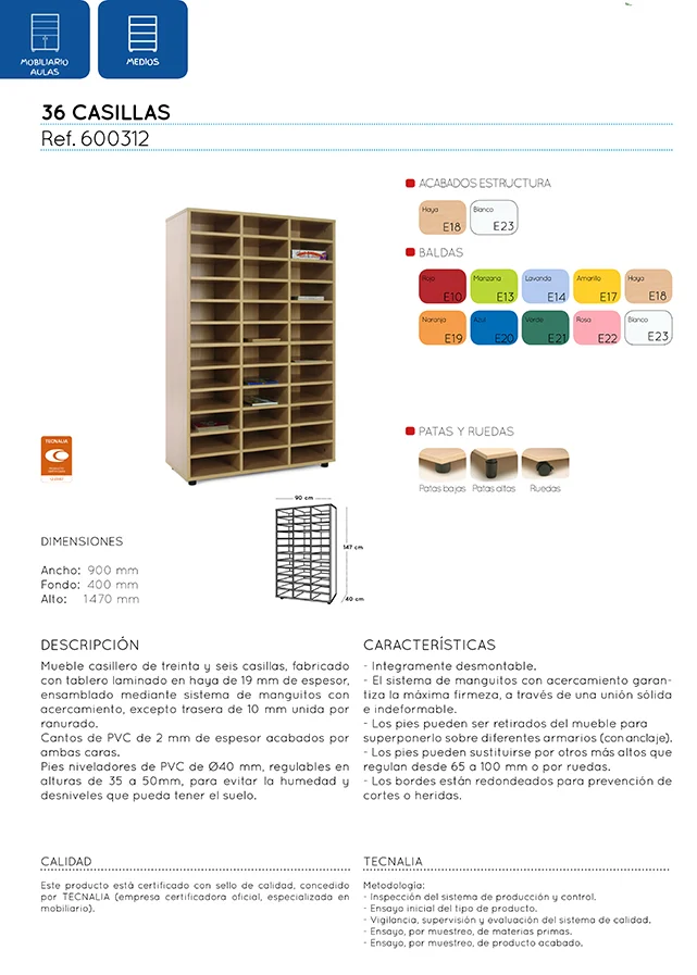 Moble mitjà Caseller 36 caselles estructura faig baldes faig