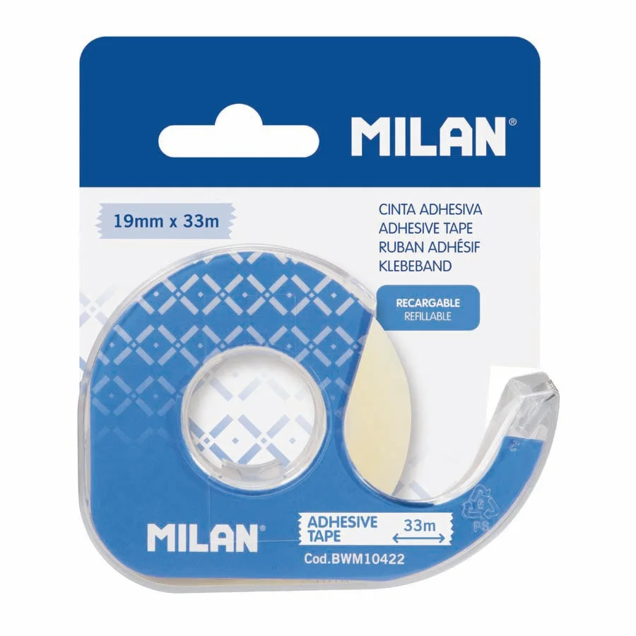 Cinta adhesiva transparent 19mmx3m + dispensador Milan