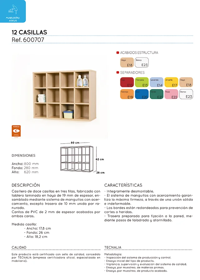 Moble Caseller 12 caselles 80x62x28cm estructura faig separador faig Moble Caseller 12 caselles 80x62x28cm estructura faig separador faig