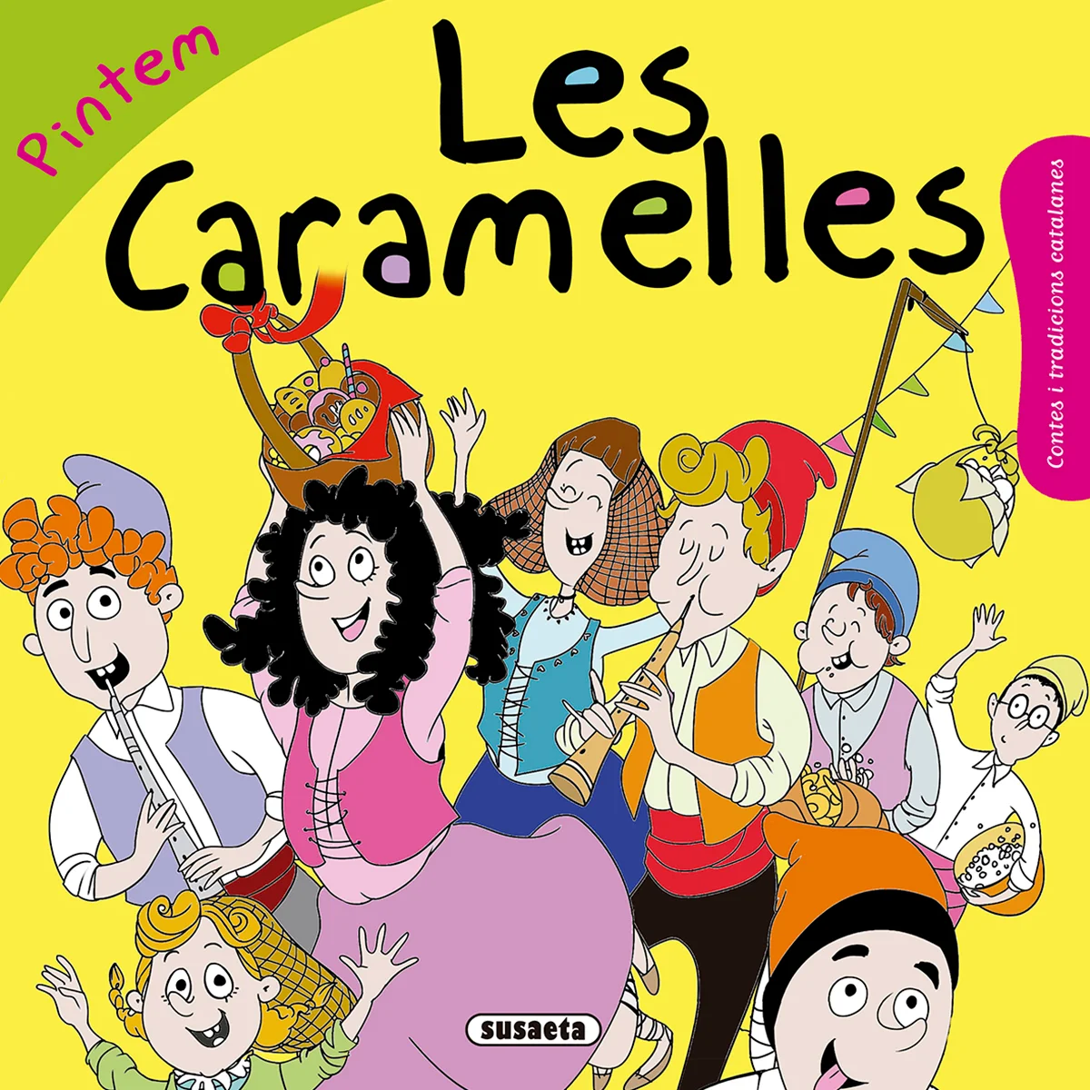 Diverteix-te pintant les il·lustracions de la dansa de les caramelles, una festa plena de música, flors i amistat que reuneix per Pasqua un munt d...