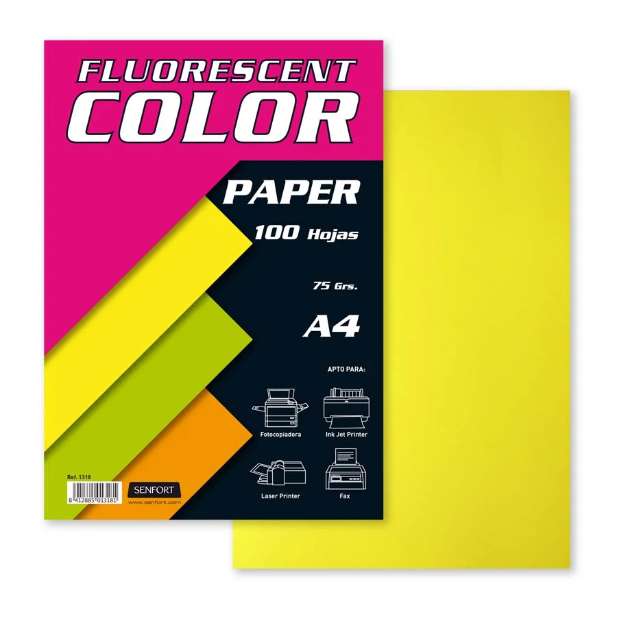 Paper Fluorescent Senfort A4 groc 100 fulls Paper Fluorescent Senfort A4 groc 100 fulls