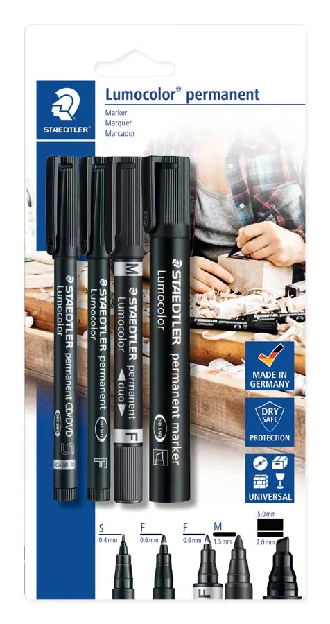 Retoladors permanents Staedtler Lumocolor negre 4u