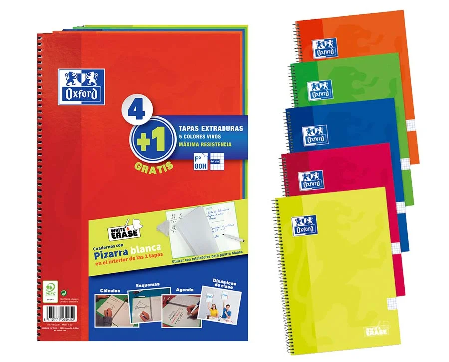 Llibretes espiral Oxford Foli 80 fulls 4x4 colors vius 4+1u Llibretes espiral Oxford Foli 80 fulls 4x4 colors vius 4+1u
