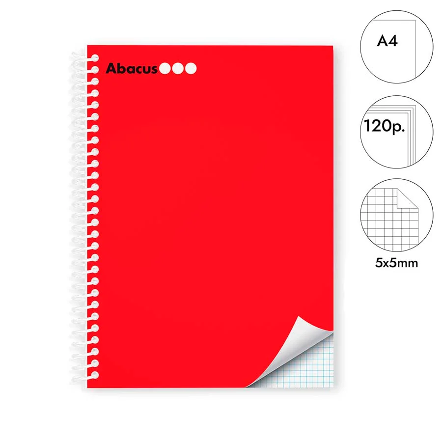 Notebook A4 Abacus tapa extradura 120 fulls 5x5 vermell
