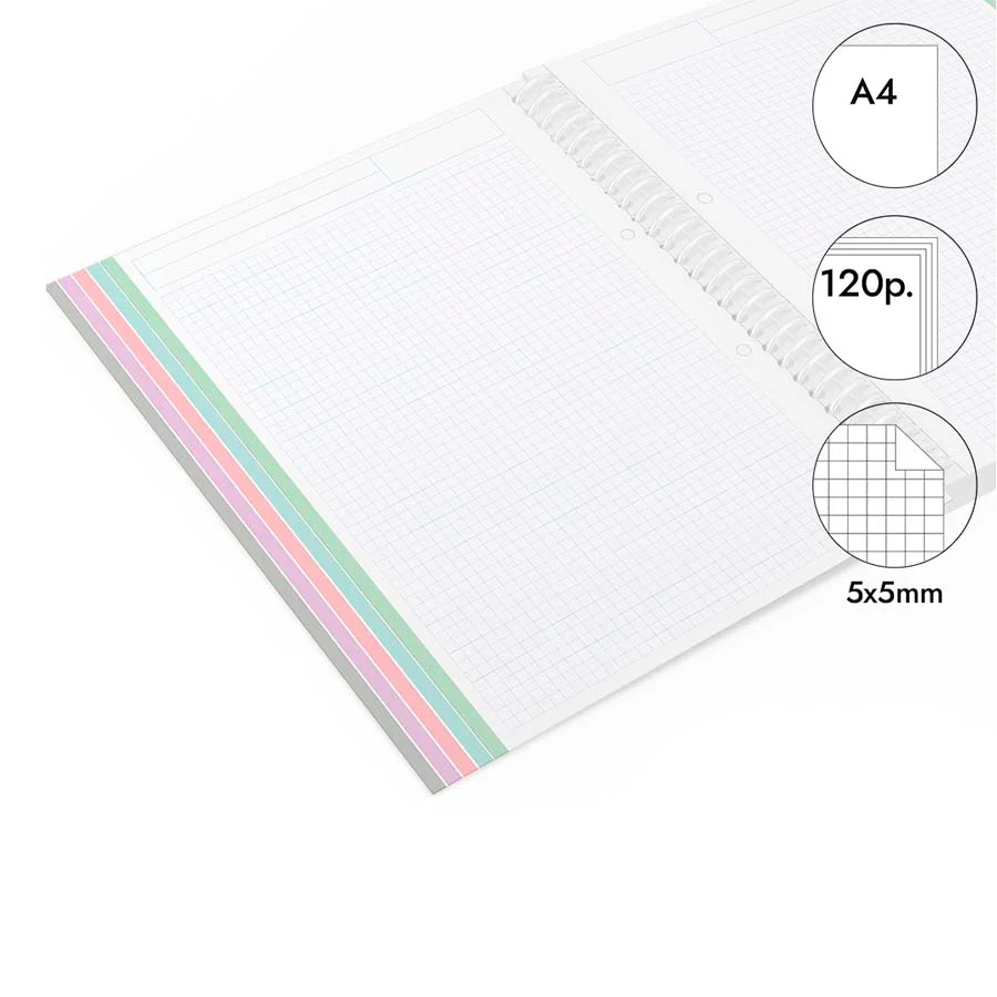 Notebook A4 Abacus tapa extradura 120 fulls 5x5 vermell