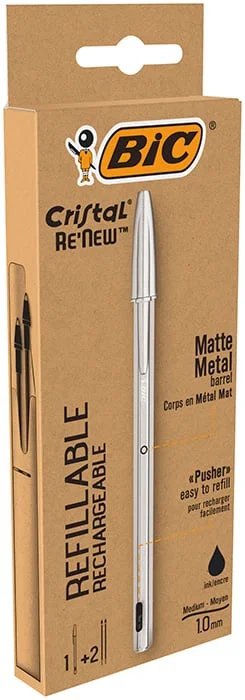 Bolígraf Bic Cristal Renew Metal + 2 recanvis negre Bolígraf Bic Cristal Renew Metal + 2 recanvis negre