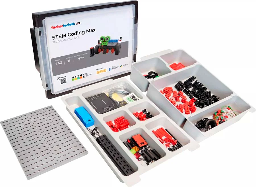 <p><strong>Fischertechnik STEM Coding Max</strong><br><br>De manera autónoma y guiada por una aplicación, los alumnos aprenden, comenzando con tar...