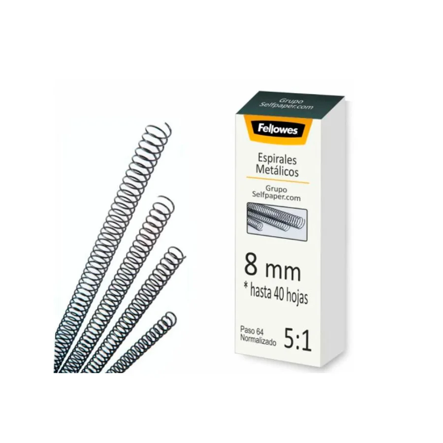 Enquadernadors d'Espiral metàl.lic Fellowes 8mm negre 100u