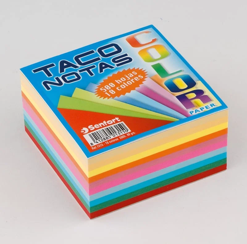 <p><b>Tac encolat Senfort 10 x 10 cm 10 colors 500 fulls</b><br><br>Bloc de 500 notes de paper encolat amb 10 colors vibrants, perfecte per prendr...