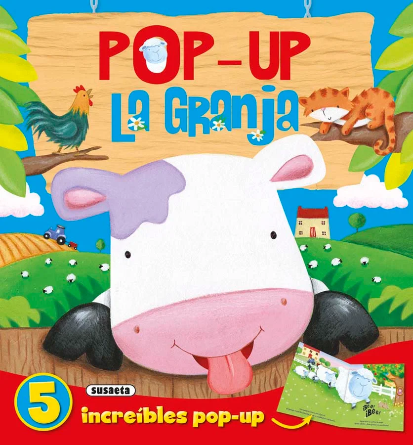 Visita la granja y conoce a los animales que viven en ella. ¡Todos sus habitantes asoman la cabeza en este libro pop-up!