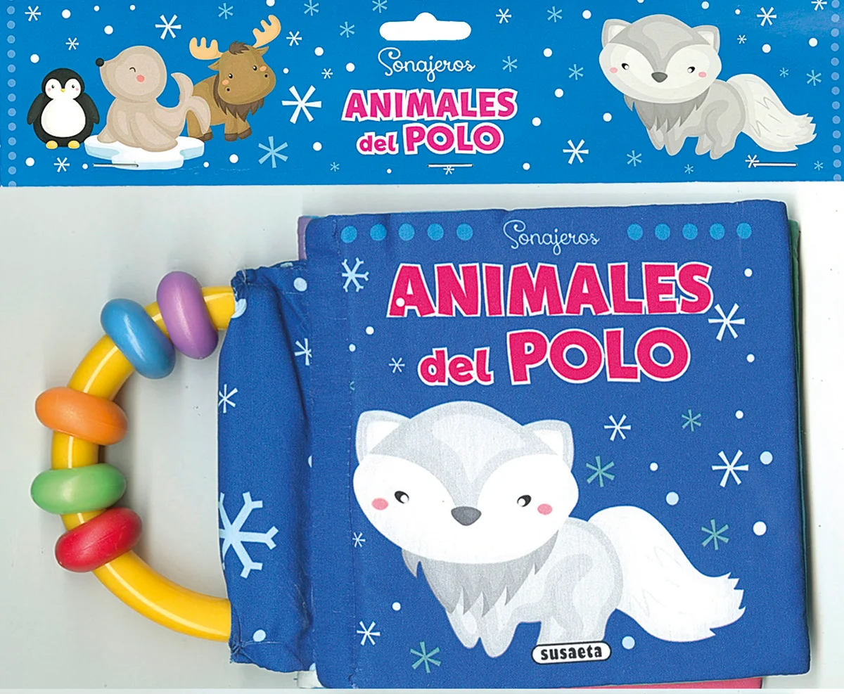 Disfruta de tu primer libro sonajero, un blandito y suave libro de tela con tus nuevos amigos polares que podrás llevar contigo a todos lados.