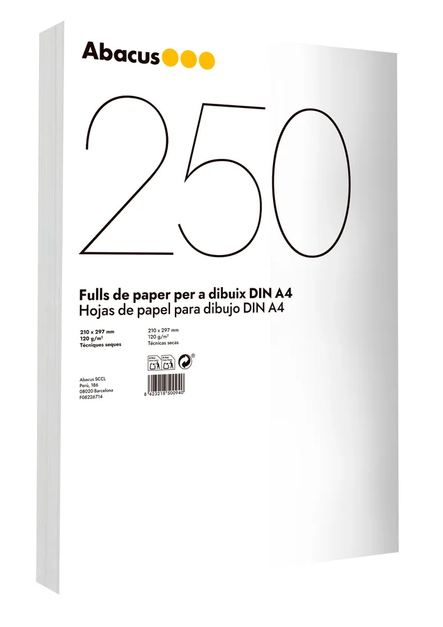 Paper per a dibuix Abacus A4 120g 250 fulls