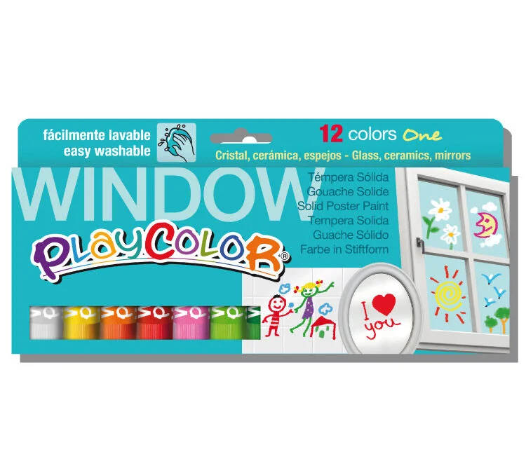 <p><b>Témpera sòlida Playcolor Window 12 colors</b><br><br>Barres de Témpera sòlida especialment formulades per decorar vidres, ceràmica i miralls...