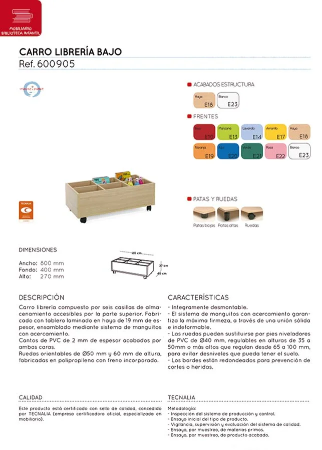 Carro baix amb compartiments 80x40x27cm estructura faig frontal faig