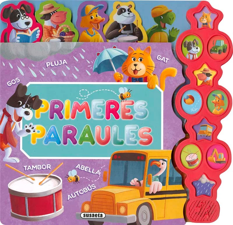 Amb 10 sons i pentanyes de cartró fàcils de manejar, aquest llibre és perfecte per a aprendre les primeres paraules.