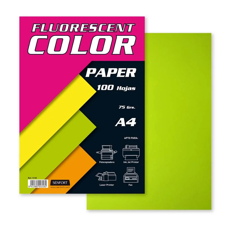 Paper Fluorescent Senfort A4 verd 100 fulls Paper Fluorescent Senfort A4 verd 100 fulls