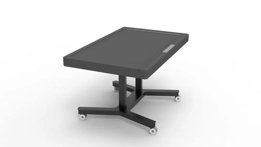 <p>Suport tipus taula mòbil per a monitor interactiu.</p><ul><li>Disposa de regulació elèctrica d’alçada (motor de doble columna) i ajust manual d...