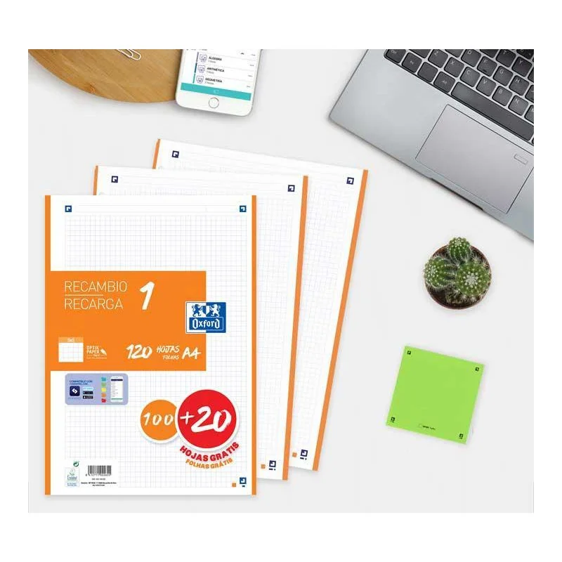 Recanvi Note book 1 Oxford A4 5x5 100+20 fulls taronja