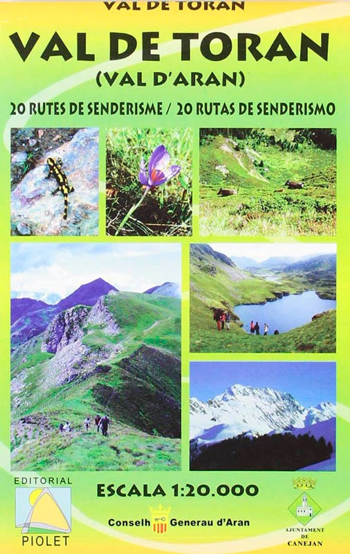 Mapa senderista de la Val de Toran, la vall més desconeguda de la Val d'Aran, fronterera abm França. El mapa recull 20 rutes amb descripcions sobr...