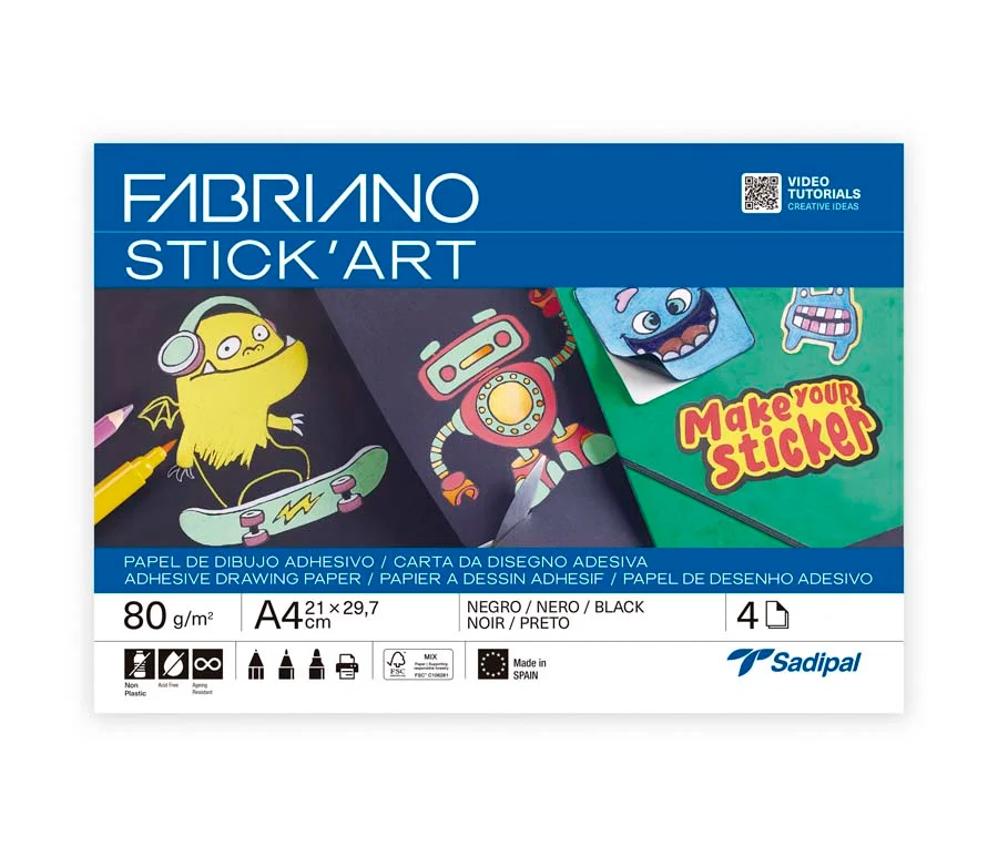 Bloc Paper de Dibuix adhesiu Stick'Art A4 negre 4 fulls