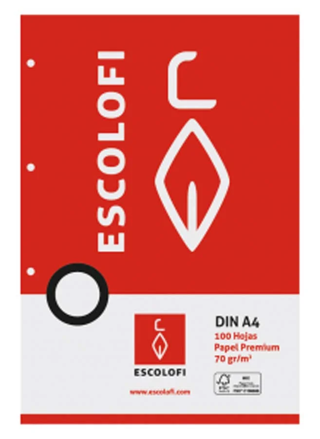 <b>Recanvi de Paper Escolofi A4 Quadrícula 5x5 4 forats, 100 fulls</b><br><br>Recanvi de paper d'alta qualitat per a carpetes d'anelles. Paper amb...