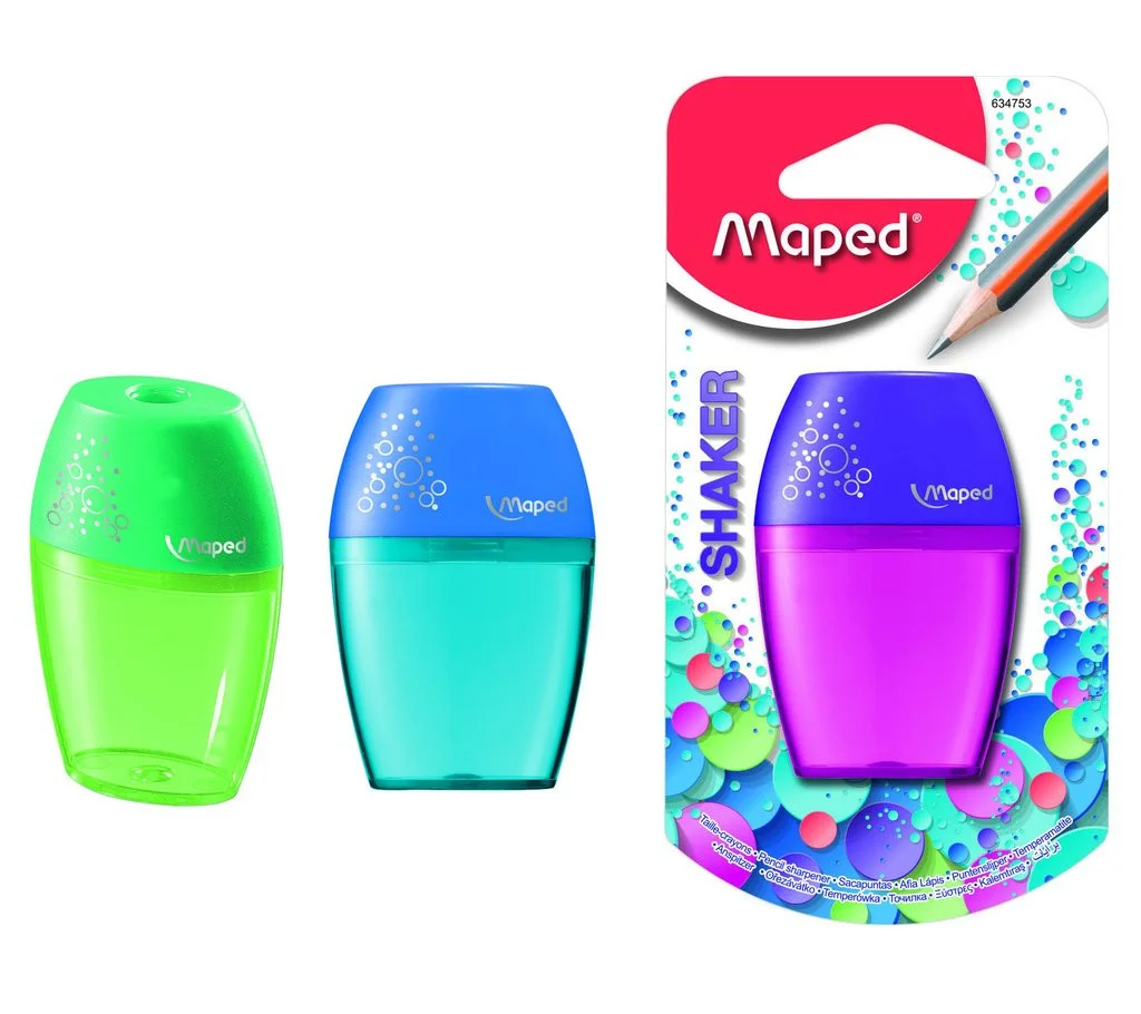 <p>Maquineta de fer punta simple <strong>Maped</strong> Shaker, amb dipòsit per a encenalls.</p>