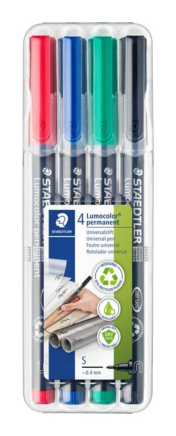 Retoladors permanents Staedtler Lumocolor punta superfina 4 colors