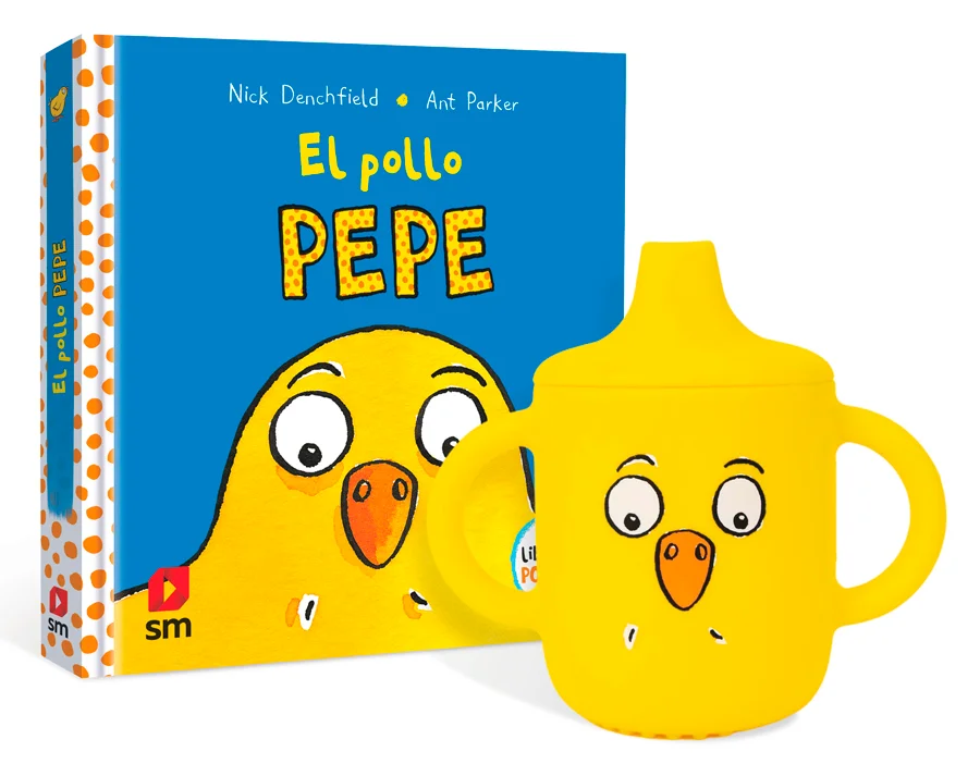 Este pack contiene el libro del pollo Pepe con pop-ups y vaso biberón del personaje.