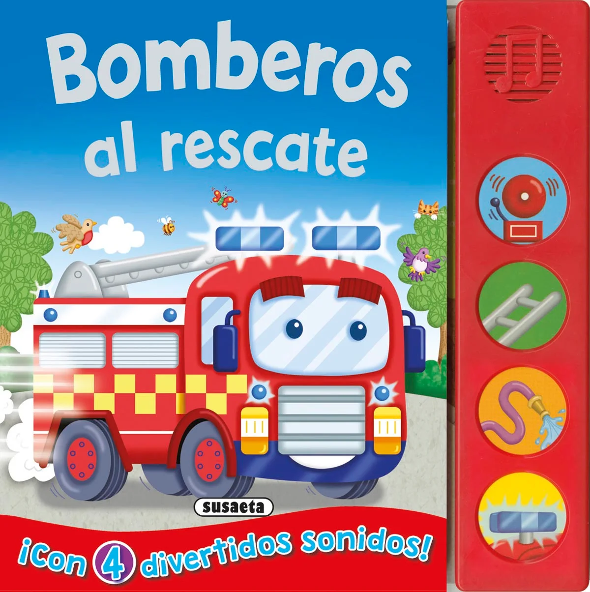 El camión de bomberos tiene que ayudar a un montón de personas. Pulsa los cuatro botones y escucha los sonidos de esta jornada de rescates.