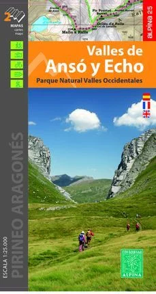 VALLE DE ANSÓ Y ECHO. Carpeta con 2 mapas excursionistas, edición 2021 – 2022. Escala 1:25.000. Idiomas: castellano, inglés y francés.