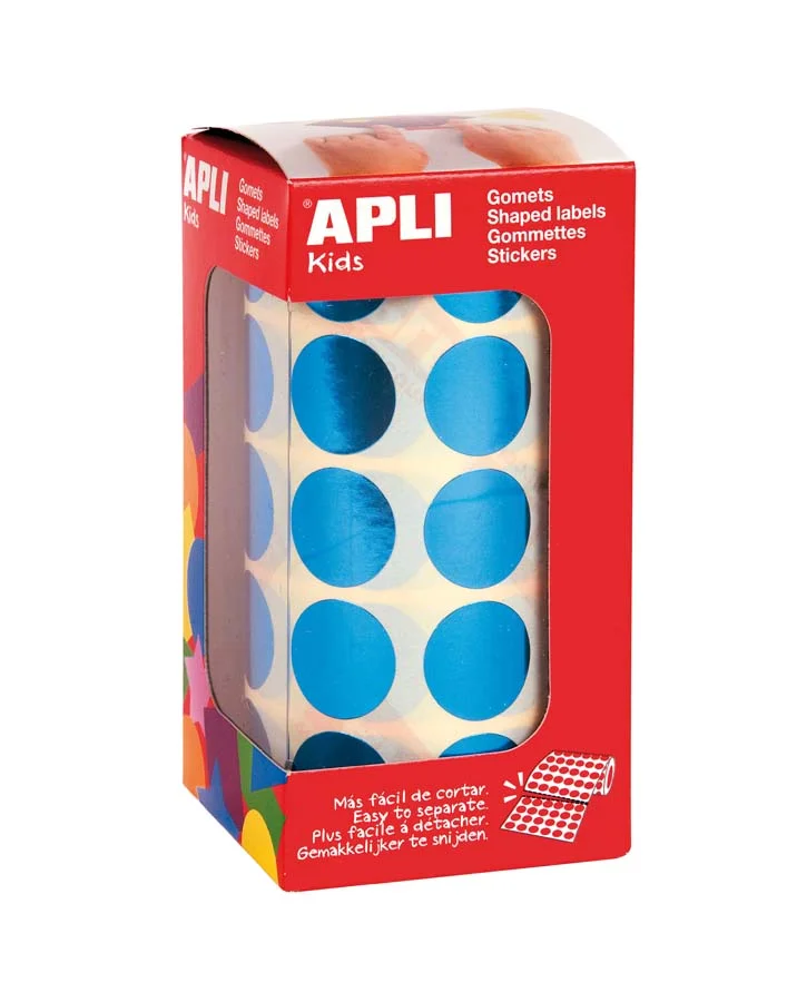 Rotlle gomets adhesius cercle blau metal·litzat Rotlle gomets adhesius cercle blau metal·litzat