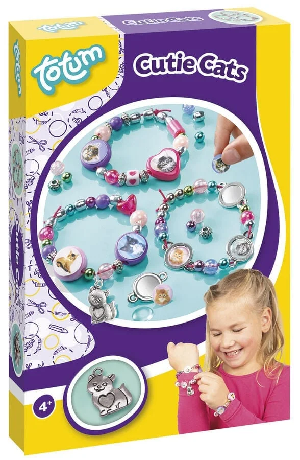 Set de manualitats per a fer 3 polseres de gats amb boniques peces. <br>A partir de 4 anys.