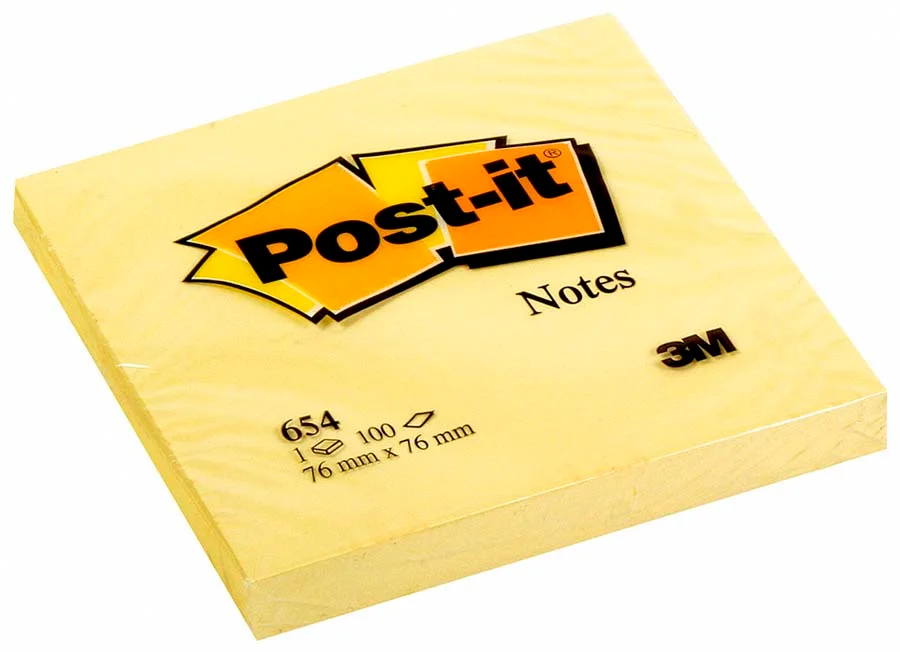Bloc Notes adhesives Post-it 654 Canary Yellow 76x76mm