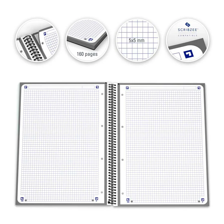Notebook Oxford EuropeanBook 1 A4 80 fulls 5x5 gris fosc Notebook Oxford EuropeanBook 1 A4 80 fulls 5x5 gris fosc